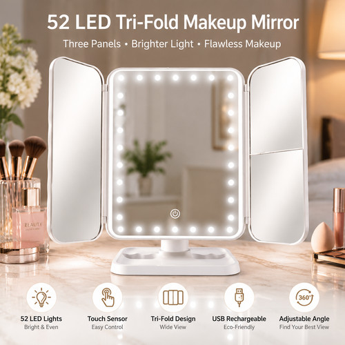 Led tri fold makeup - tri-fold, mirror
